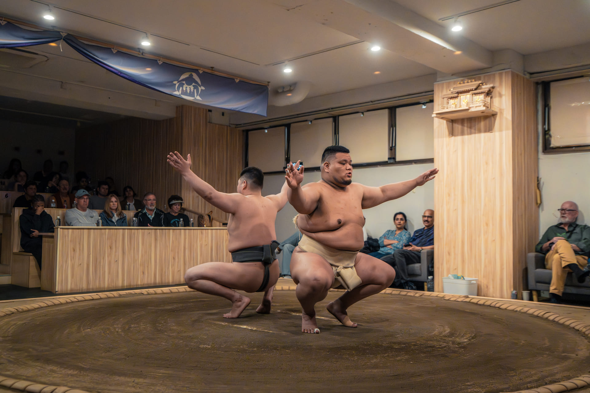 Sumo wrestlers clashing